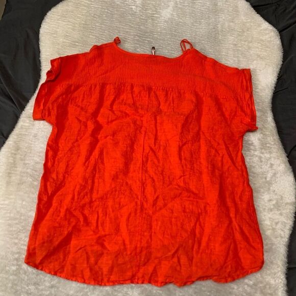 New Saiph Lab Womens Orange 100% Linen Shirt Plus Size 3X Top Made Italy - Picture 2 of 7